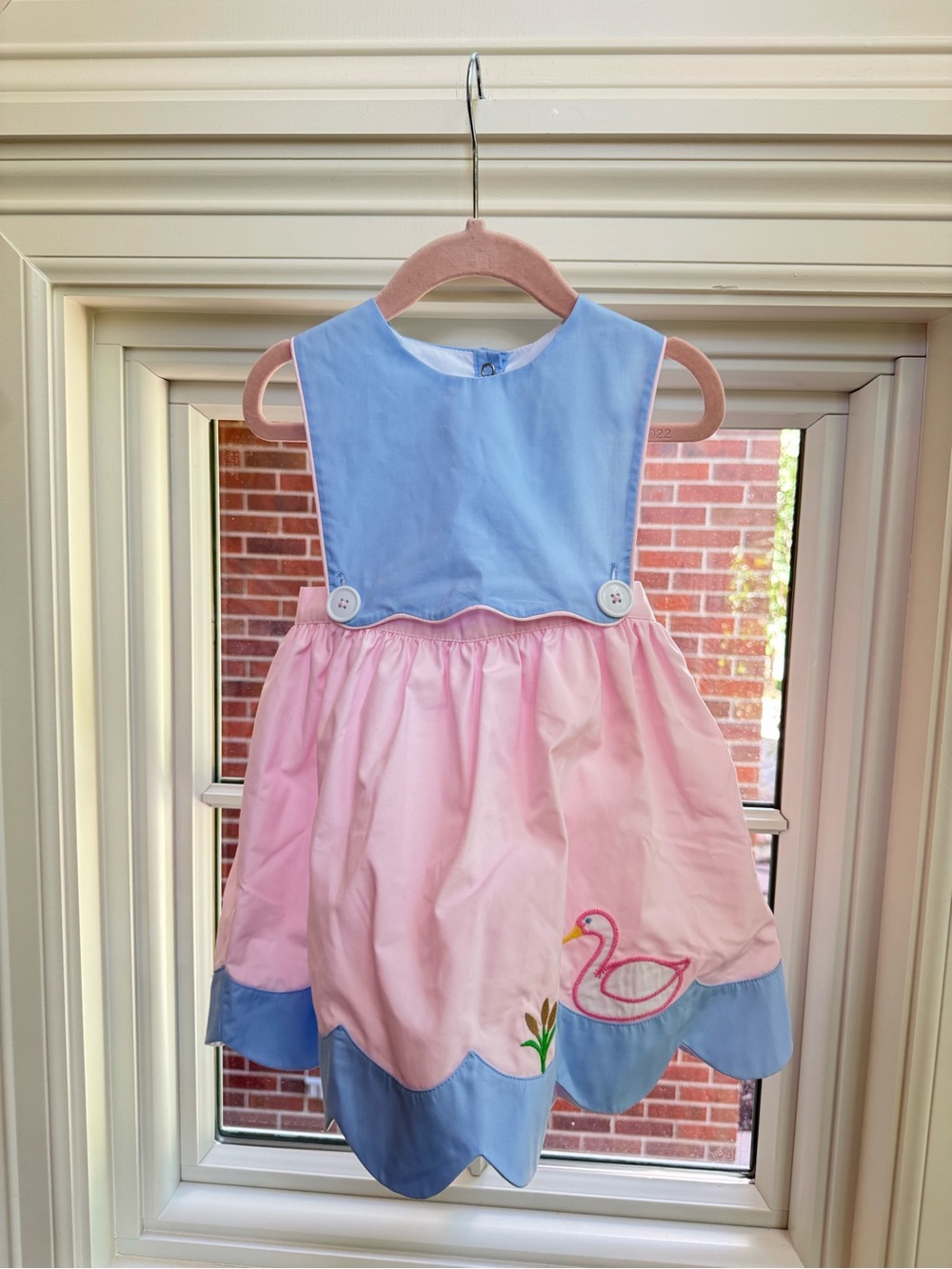 The Beaufort Bonnet Company Pink and Light Blue Swan Appliqué Dress